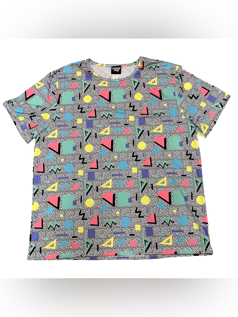 Retro Geo Print Crewneck T-Shirt - Multicolor L/XL 90s